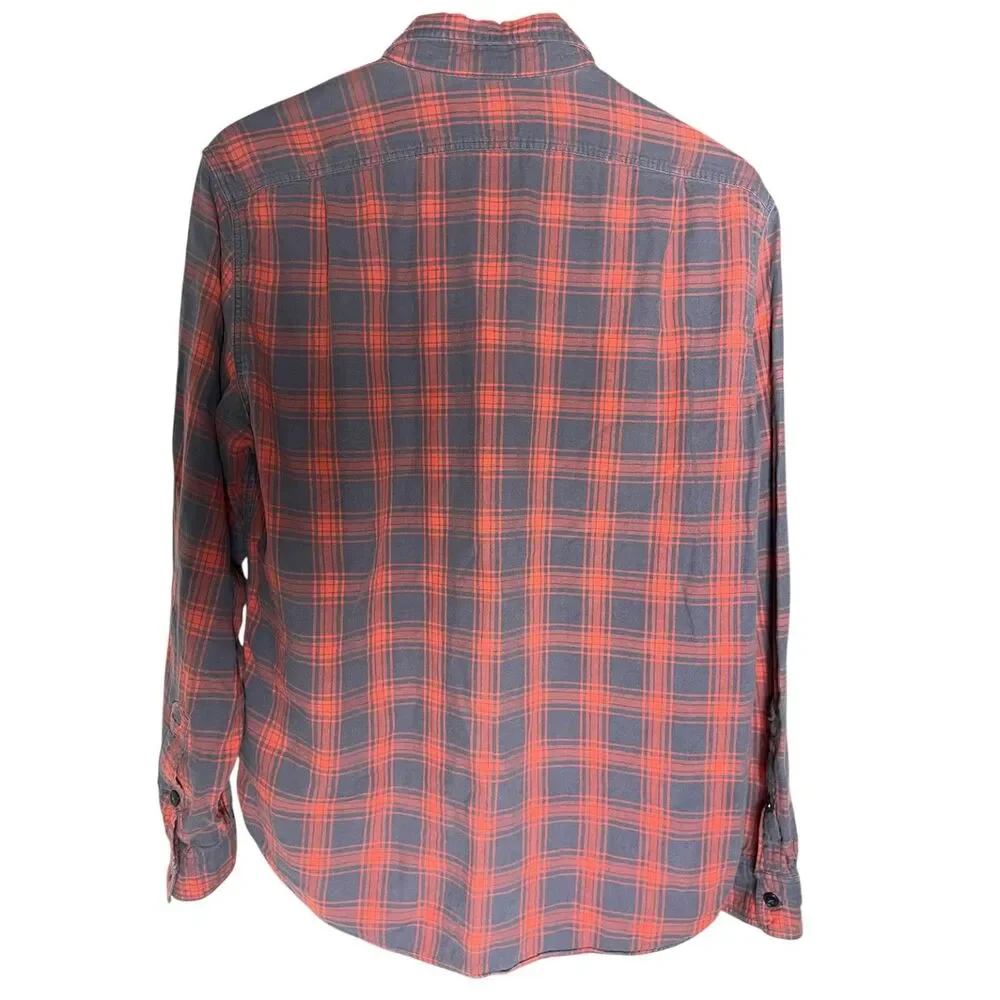Vintage 90s J.Crew Men’s M Plaid Workshirt 100% Cotton Red Blue Button Up